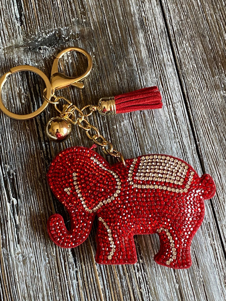 Houndstooth Elephant Key Chain with Red Pom Pom – The Black Art Depot