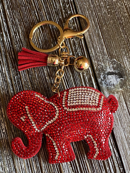 Houndstooth Elephant Key Chain with Red Pom Pom – The Black Art Depot