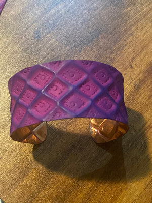 Copper Patina Cuff Bracelet - Diamonds in Purple