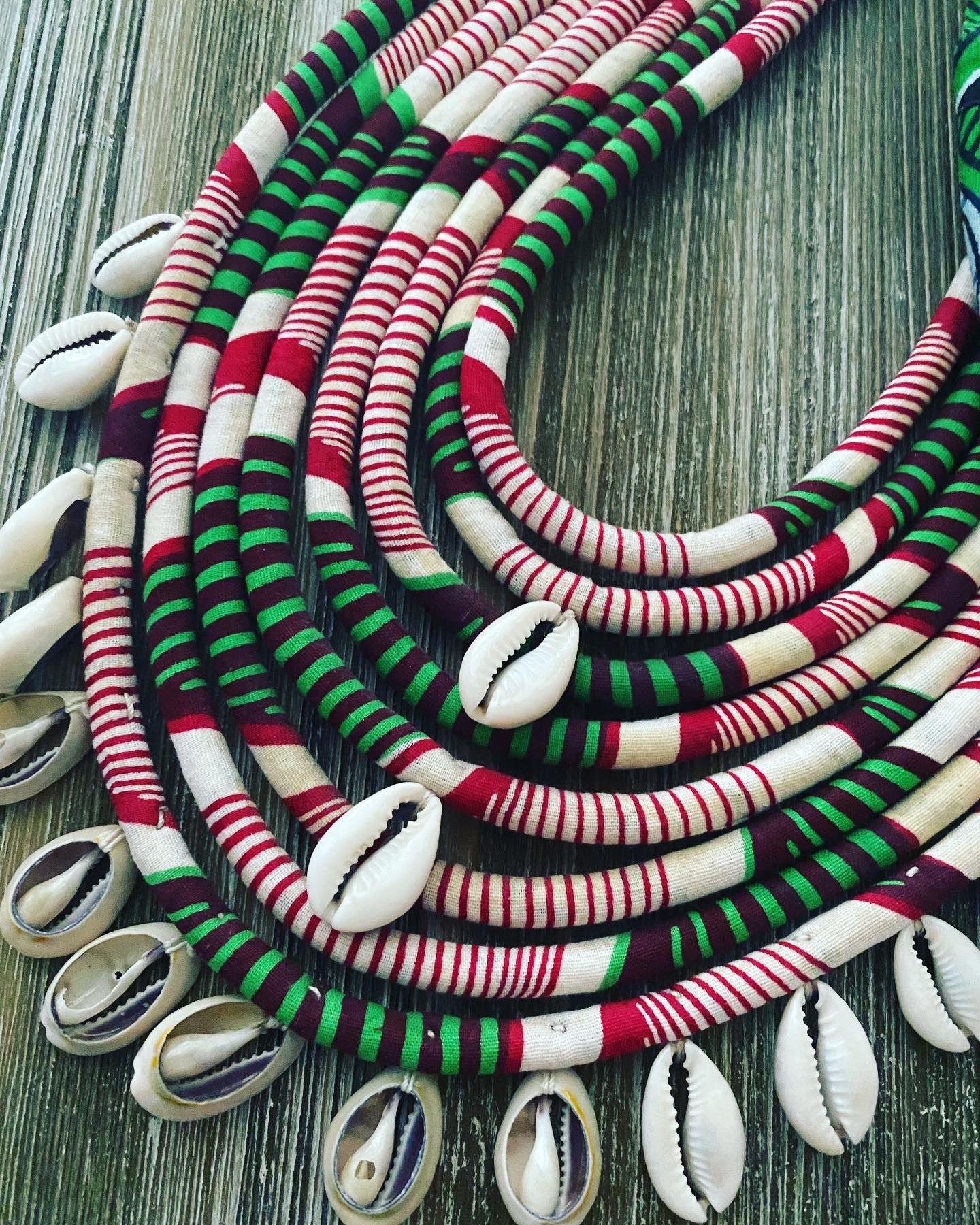 Kente Cloth and Cowrie Shell Necklace