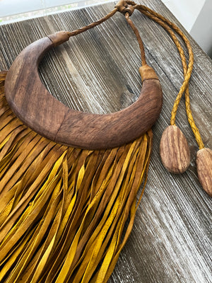 Leather and Wood Statement Necklace